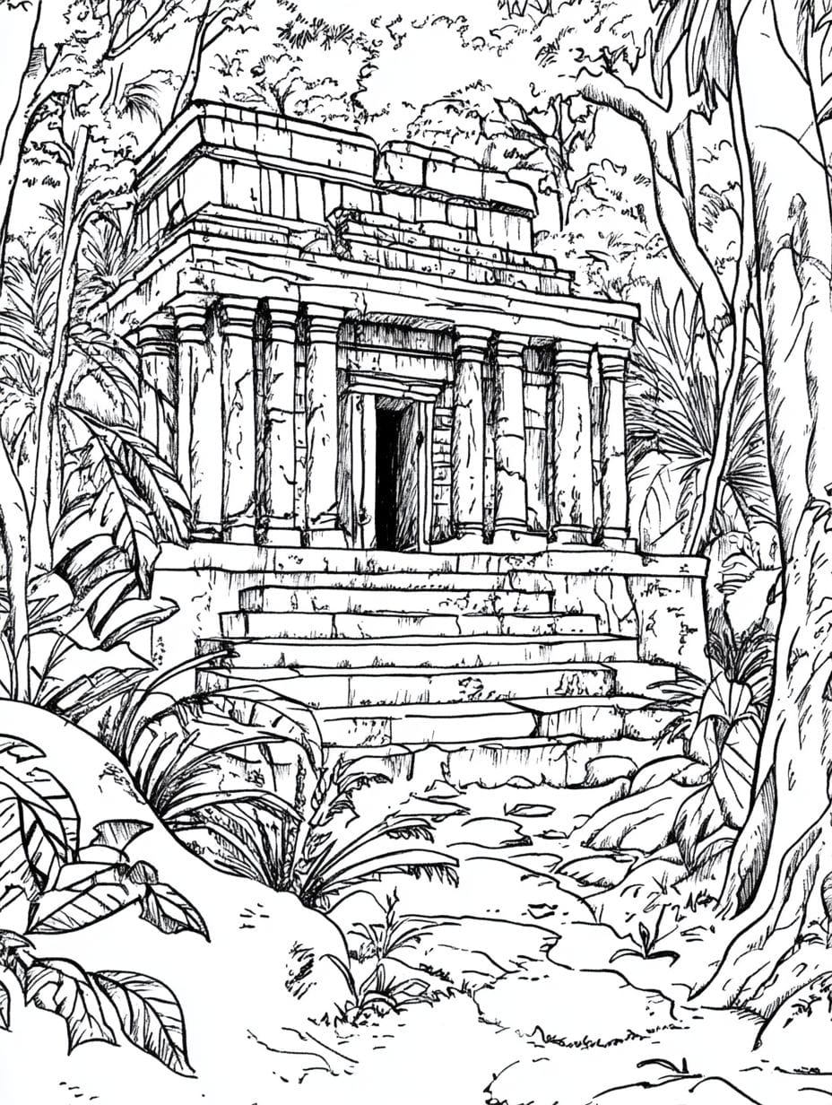 Ancient Temple Hidden Jungle Coloring Pages