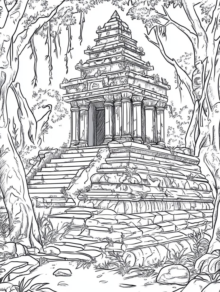 Ancient Temple Primitive Jungle Coloring Pages