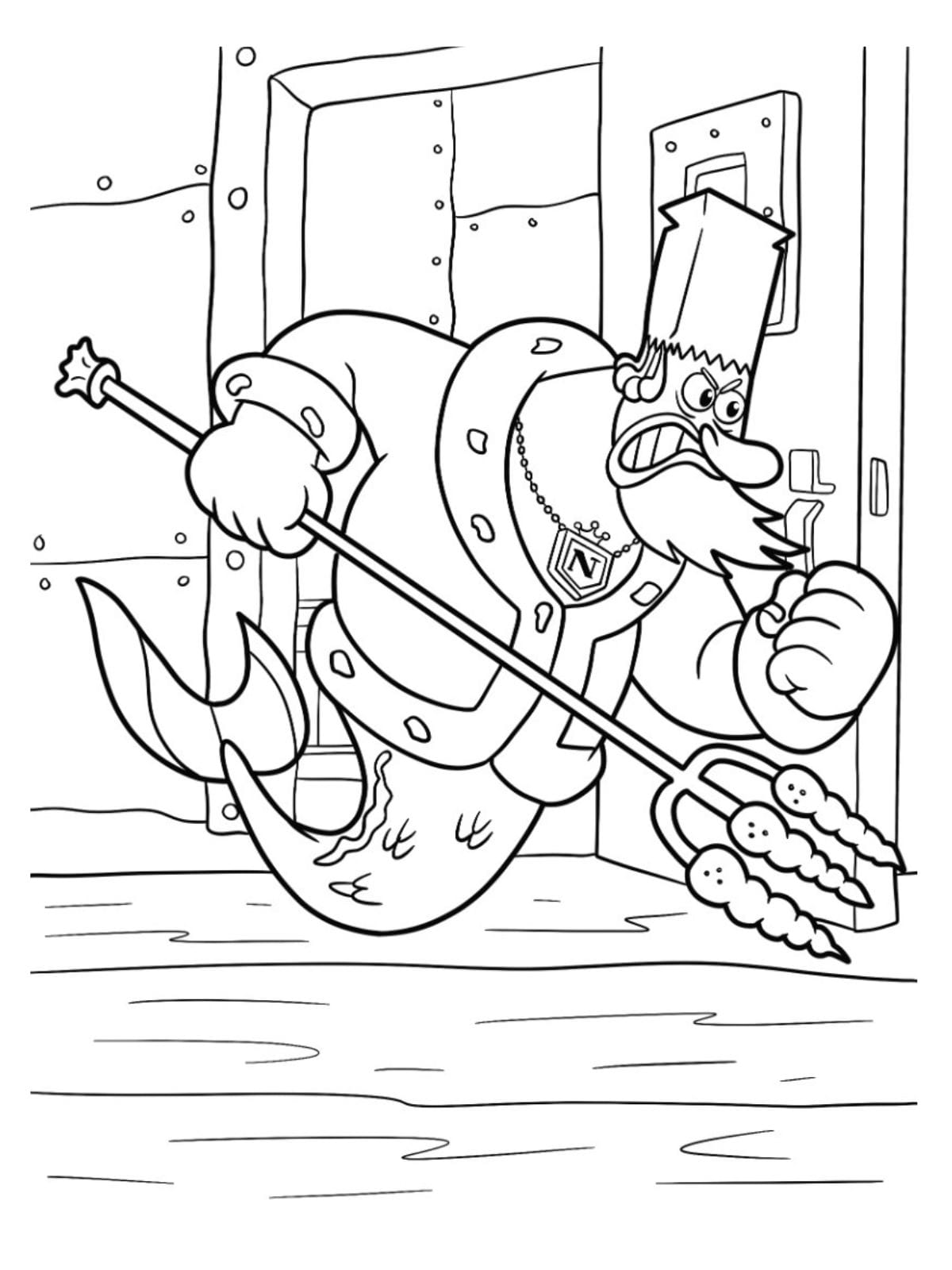 Angry King Neptune Holding Trident Spongebob Coloring Page For Kids