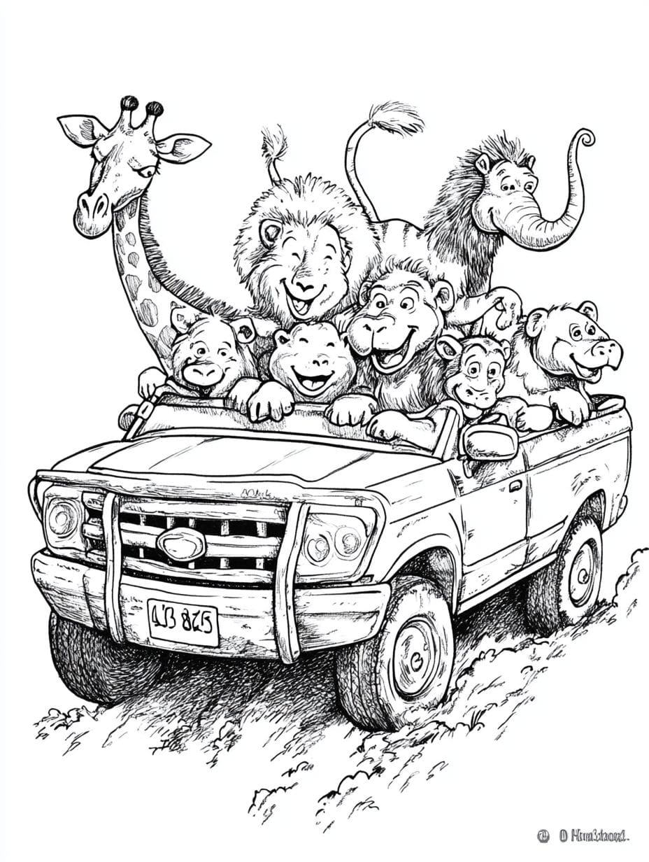 Animal Car Coloring Pages