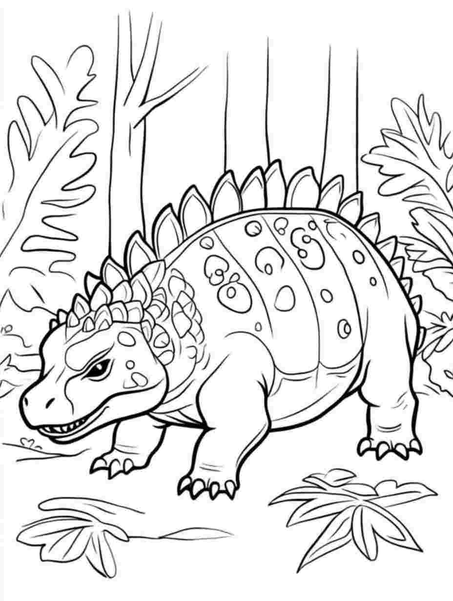 Ankylosaurus Palm Tree Kids Coloring Pages