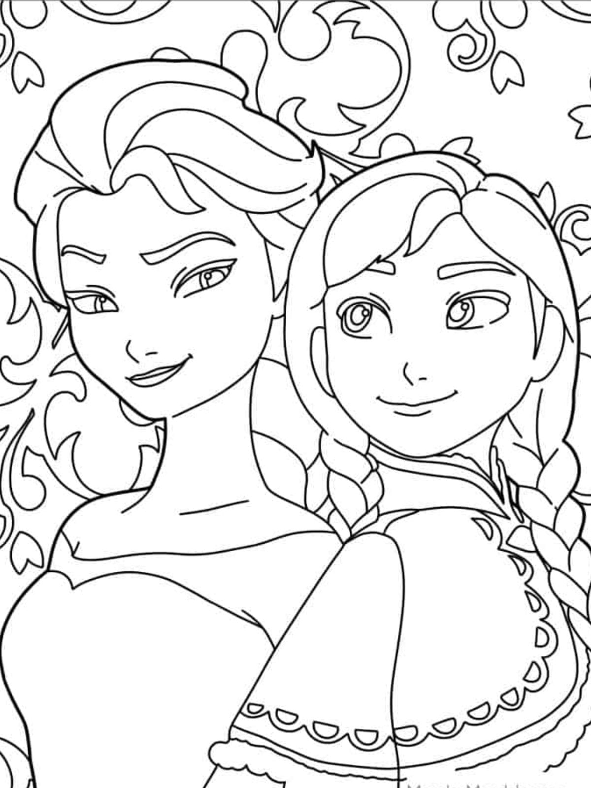 Anna And Elsa To Coloring Page