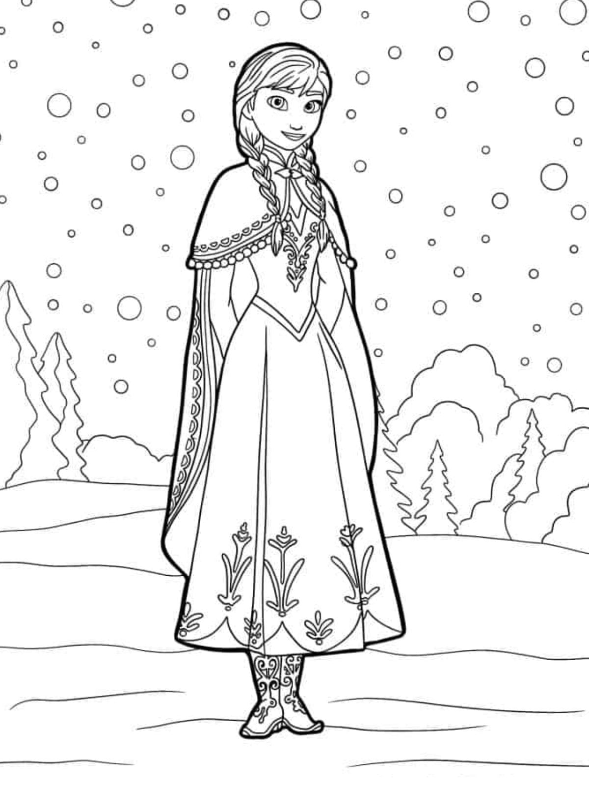 Anna Surrounded By Falling Snow To Coloring Pages