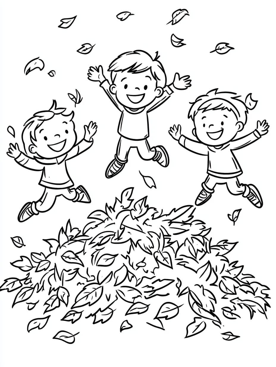 Autumn Leaves Playing Coloring Pages For Kids