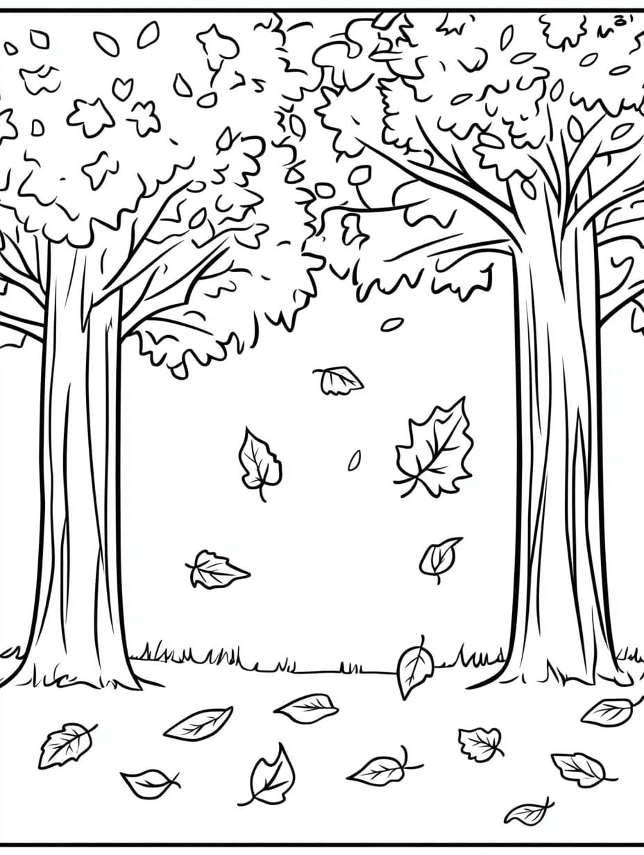 Autumn Trees And Leaves Coloring Pages