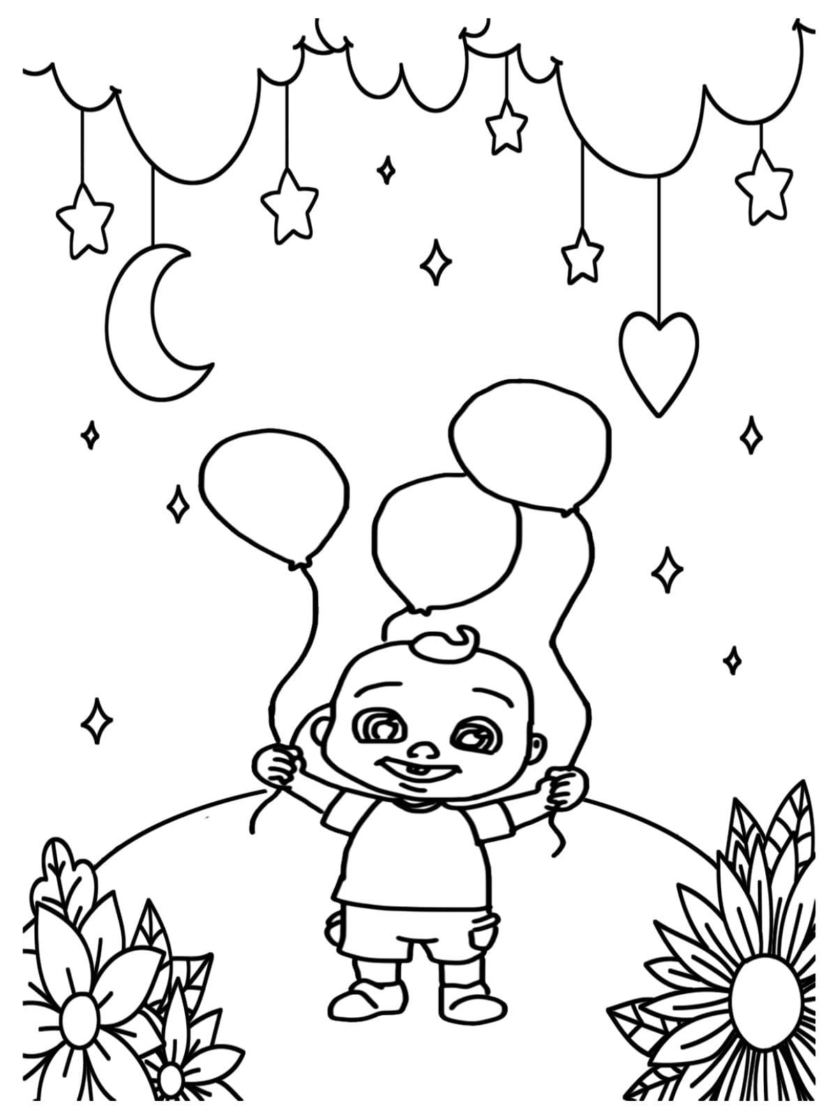 Baby Cocomelon Holding Balloons Coloring Pages