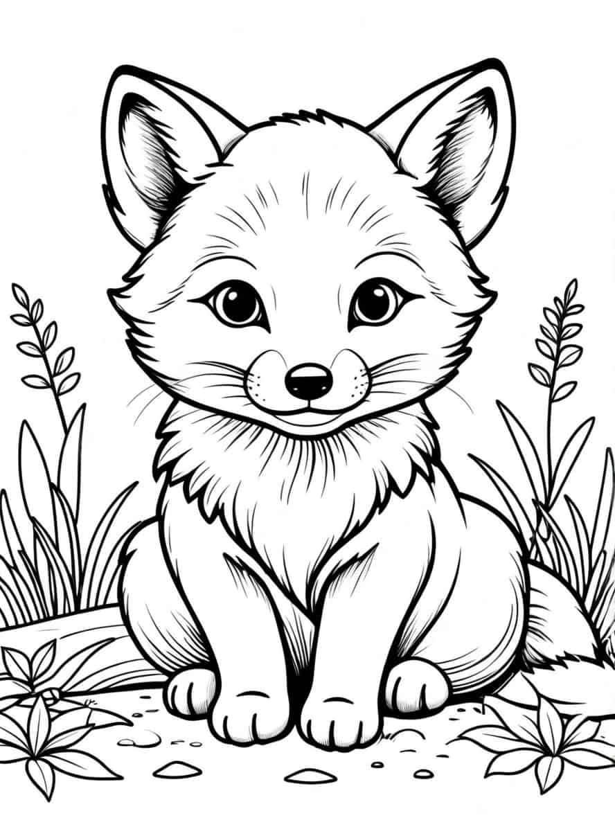 Baby Fox In Nature Coloring Pages