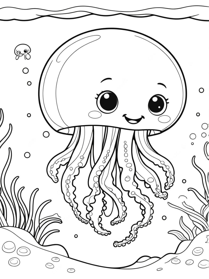 Baby Jellyfish Exploring The Ocean Coloring Pages