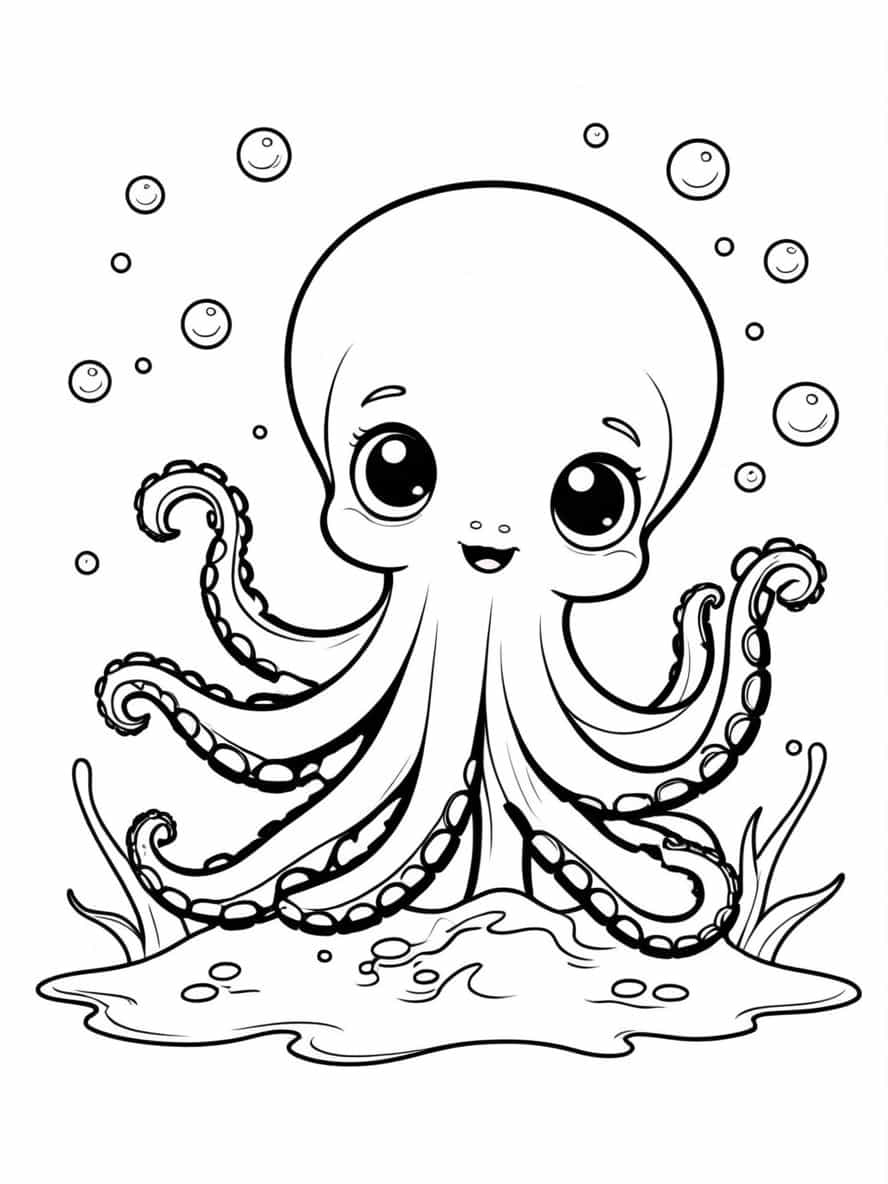 Baby Octopus Playing In The Ocean Coloring Pages