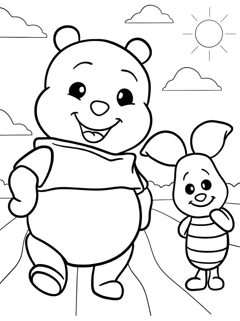 Baby Piglet And Winnie The Pooh To Coloring Page