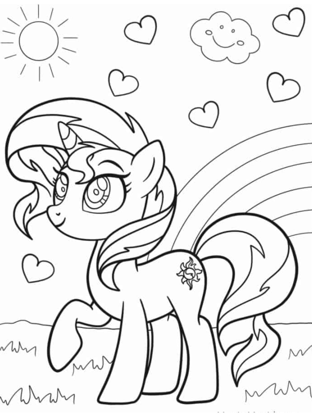 Baby Princess Celestia With Hearts Coloring Page For Kids