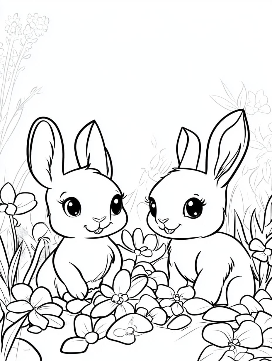 Baby Rabbit In Spring Coloring Pages