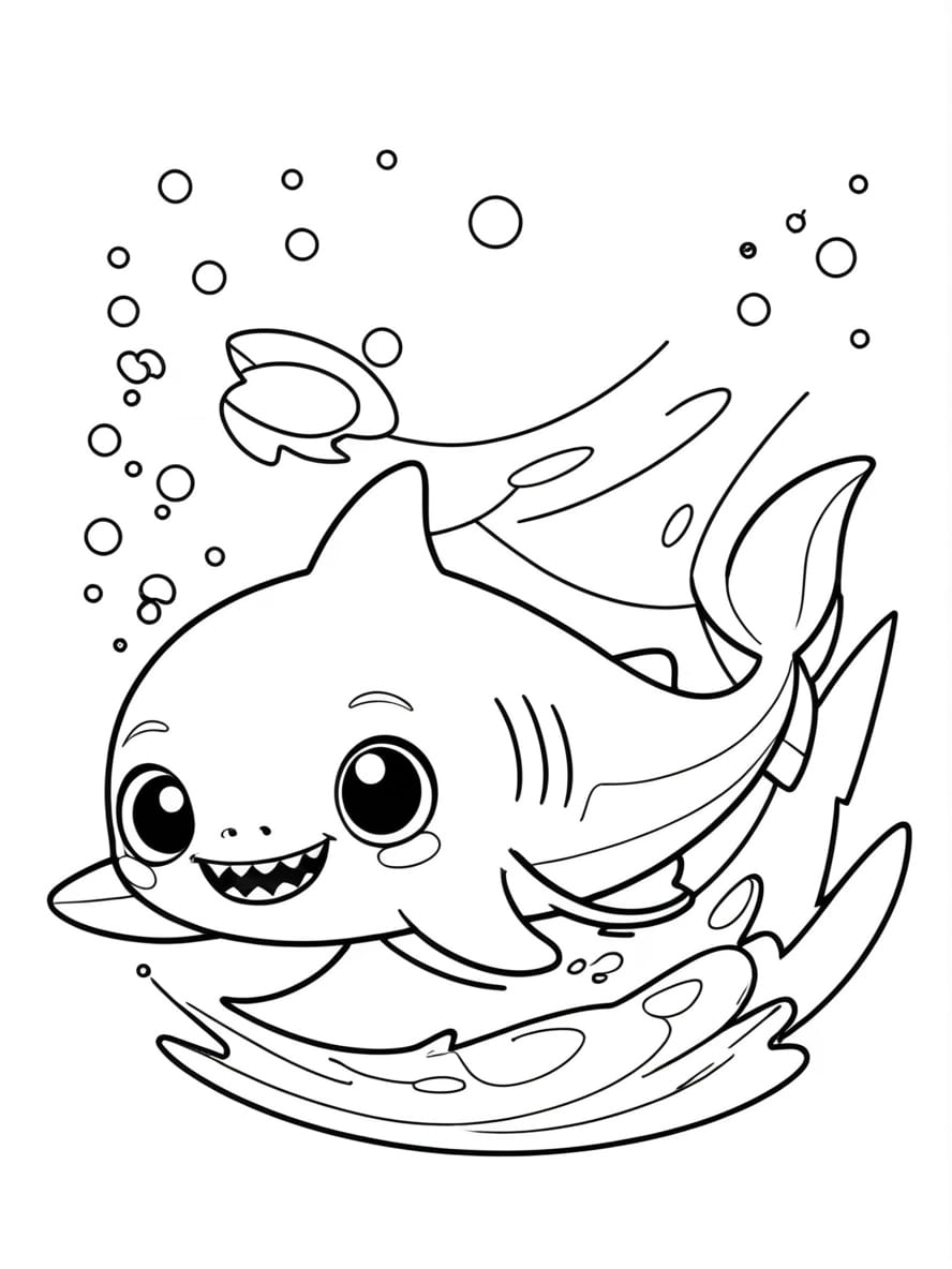 Baby Shark Swimming Coloring Pages