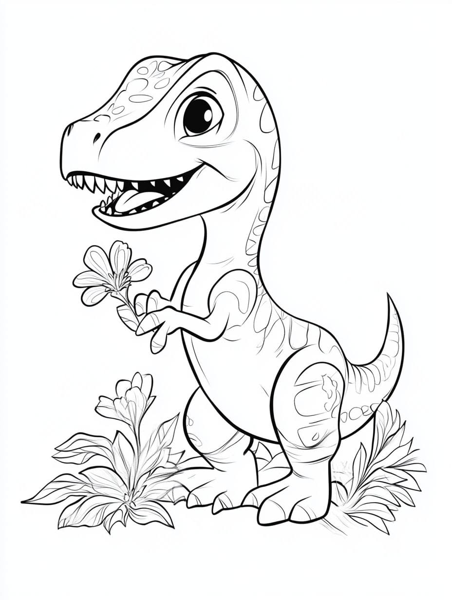 Baby T Rex Smelling Coloring Pages