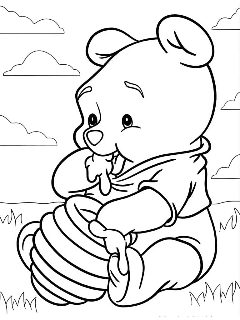 Baby Winnie The Pooh Eating Honey Coloring Page