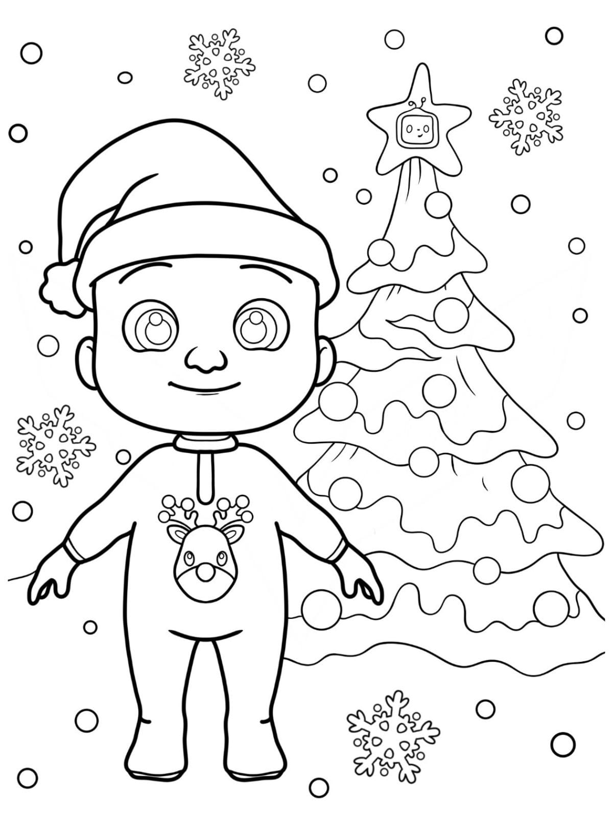 Baby With Christmas Tree Cocomelon Coloring Pages