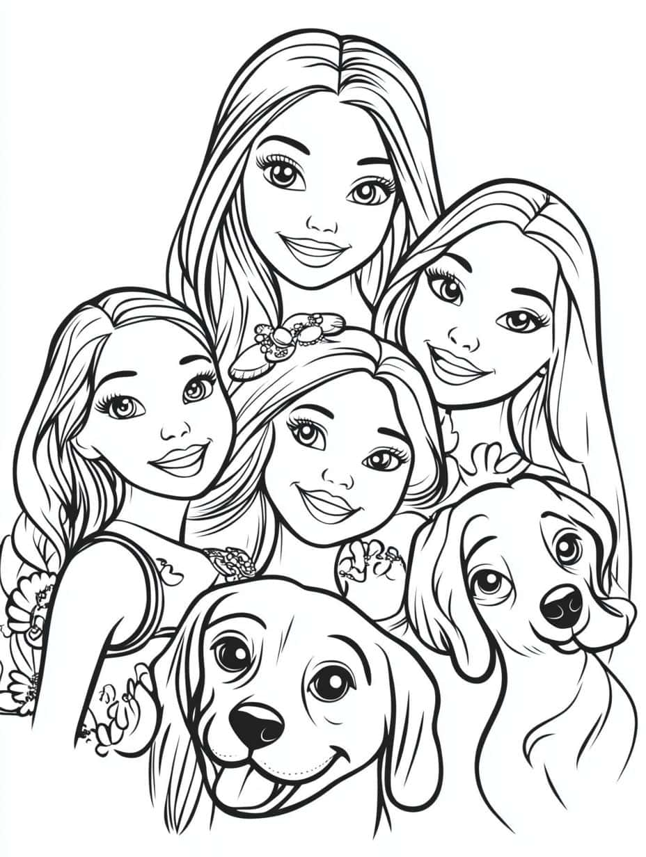 Barbie And Four Friends Coloring Pages