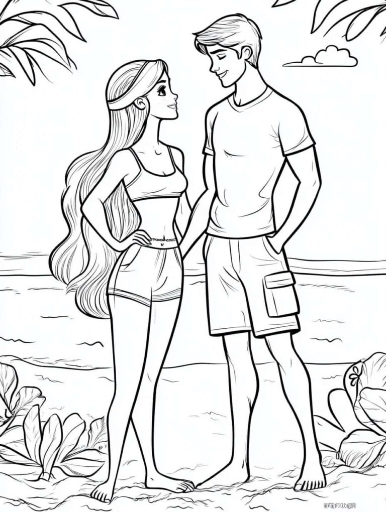 30 Free Printable Barbie Coloring - Barbie And Ken At The Beach Coloring Pages 768x1020 