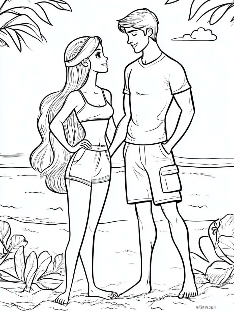 Barbie And Ken At The Beach Coloring Pages