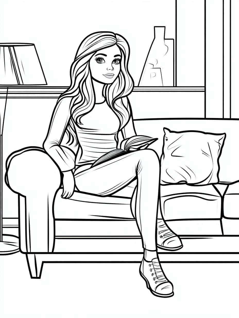 Barbie Doll In Living Room Coloring Pages