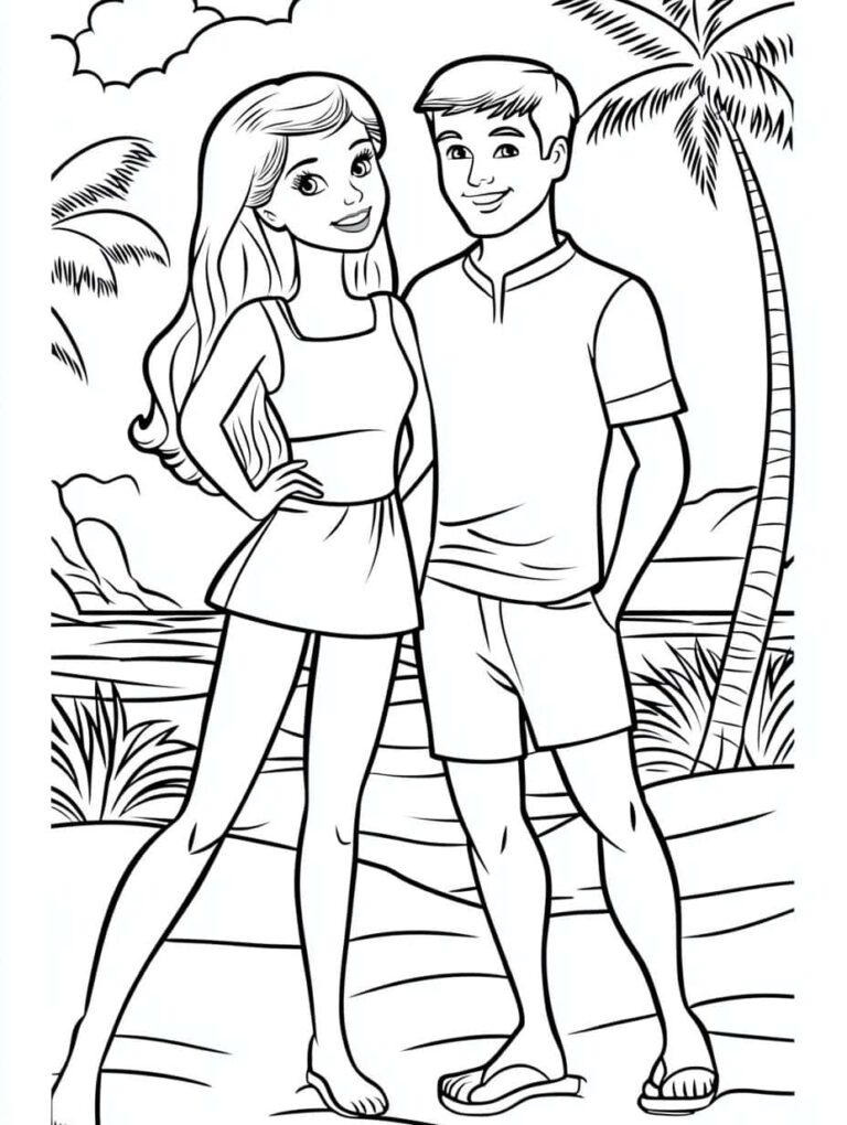 30 Free Printable Barbie Coloring - Barbie Ken Coconut Tree At The Beach Coloring Pages 768x1020 