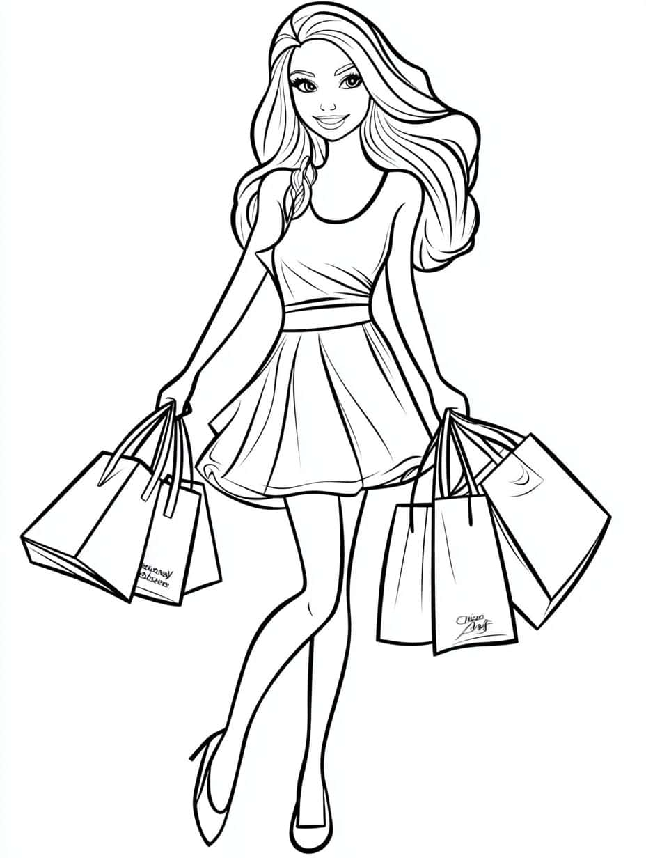 Barbie Out Shopping Coloring Pages