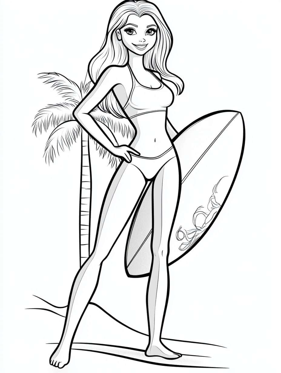 Barbie Surfer At Beach Coloring Pages