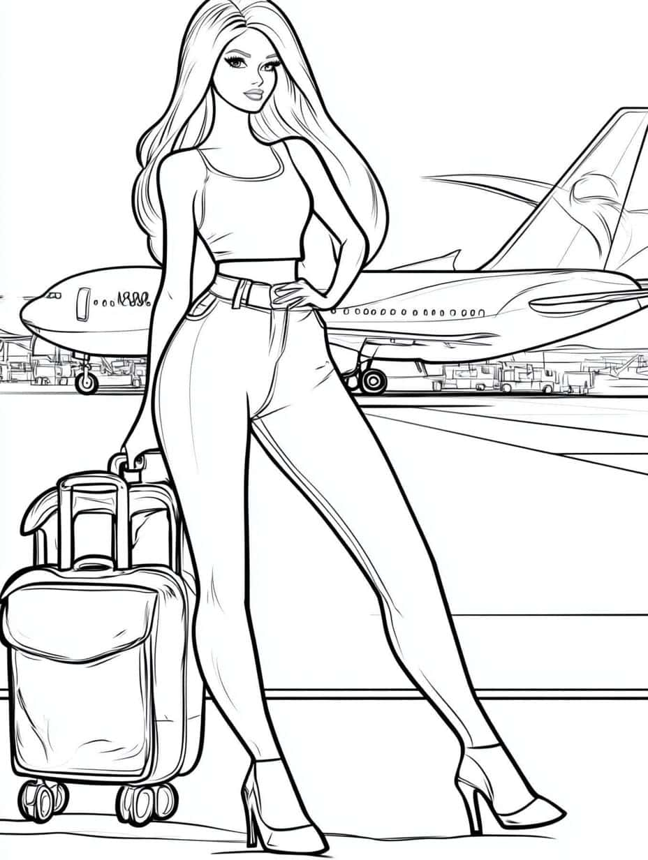 Barbie Traveling At Airport Coloring Pages