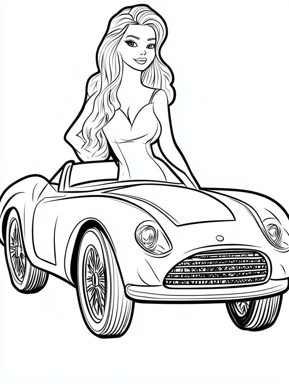 Barbie With Car Coloring Pages