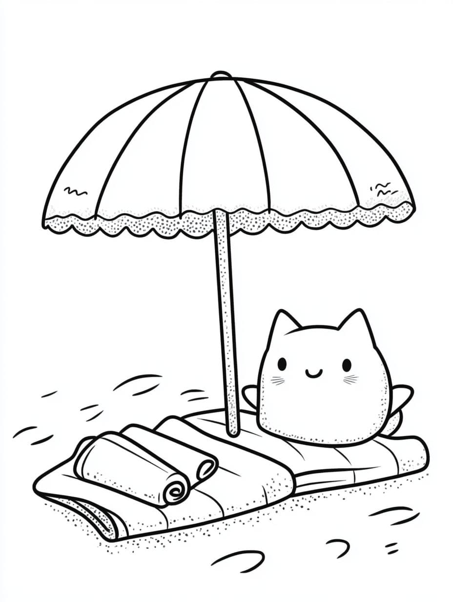 Beach Umbrella And Towels Coloring Pages