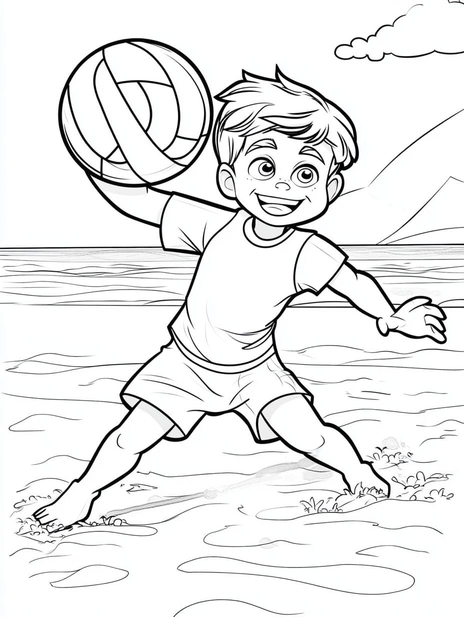 Beach Volleyball Game Coloring Page For Kid