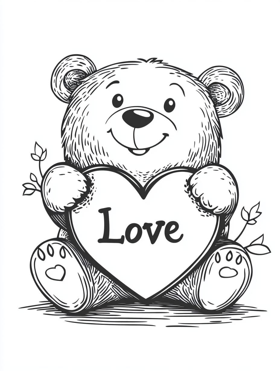 Bear With Heart Valentines Coloring Pages