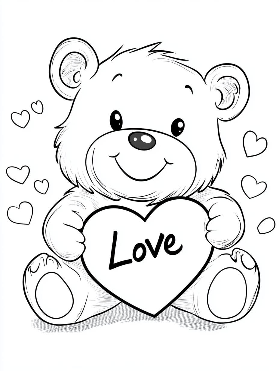 Bear With Love Heart Coloring Pages