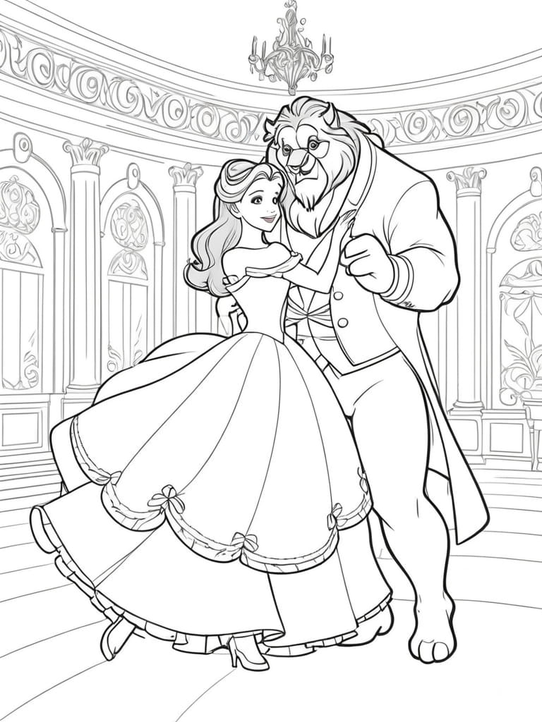 Belle Dancing With The Beast Coloring Pages