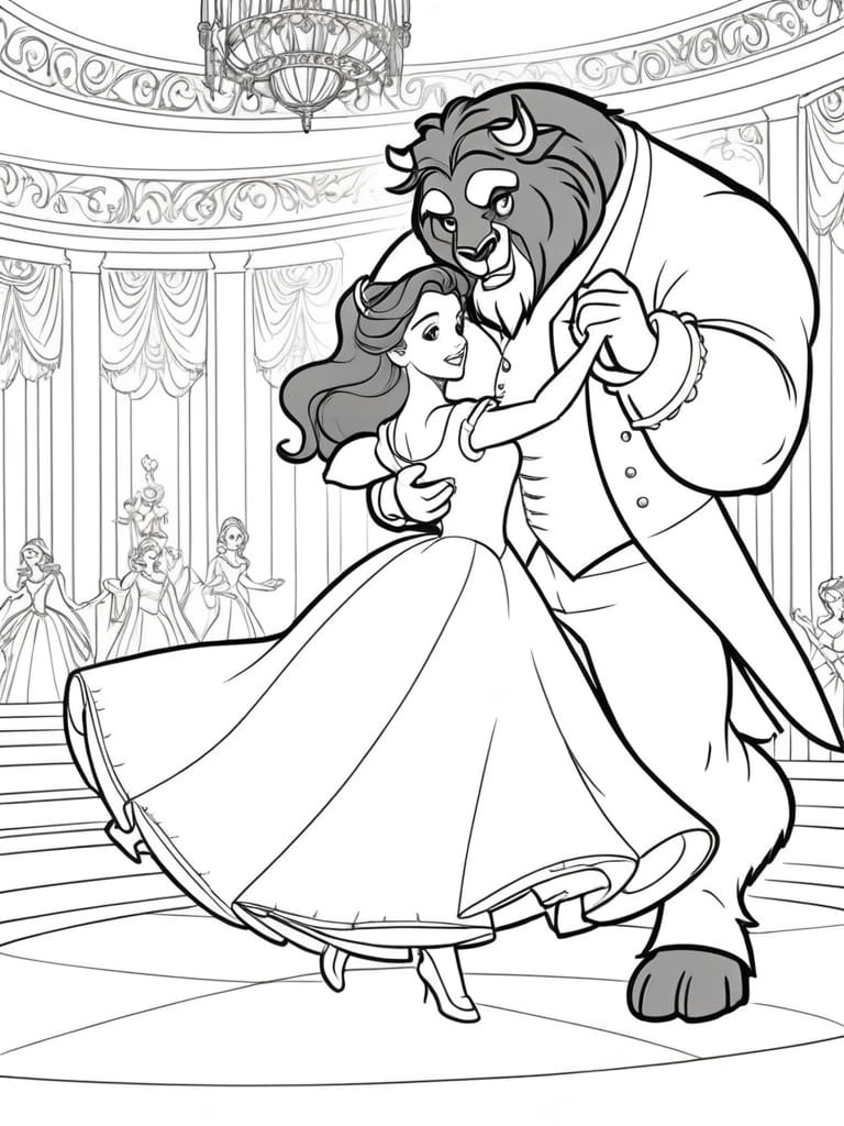 Belle Dancing With The Beast Coloring Sheets