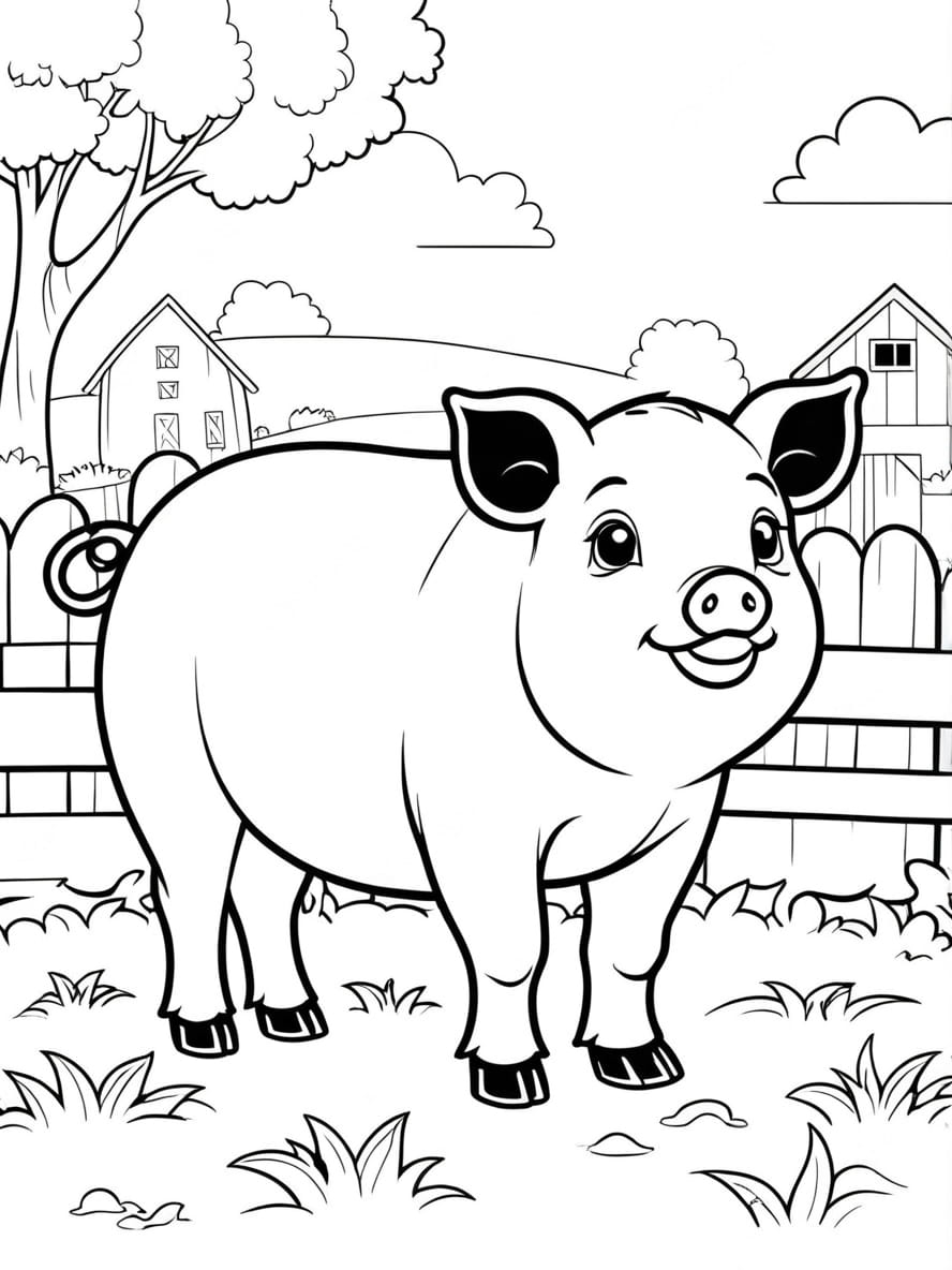 Bentheim Black Pied Pig On Farm Coloring Pages For Kids