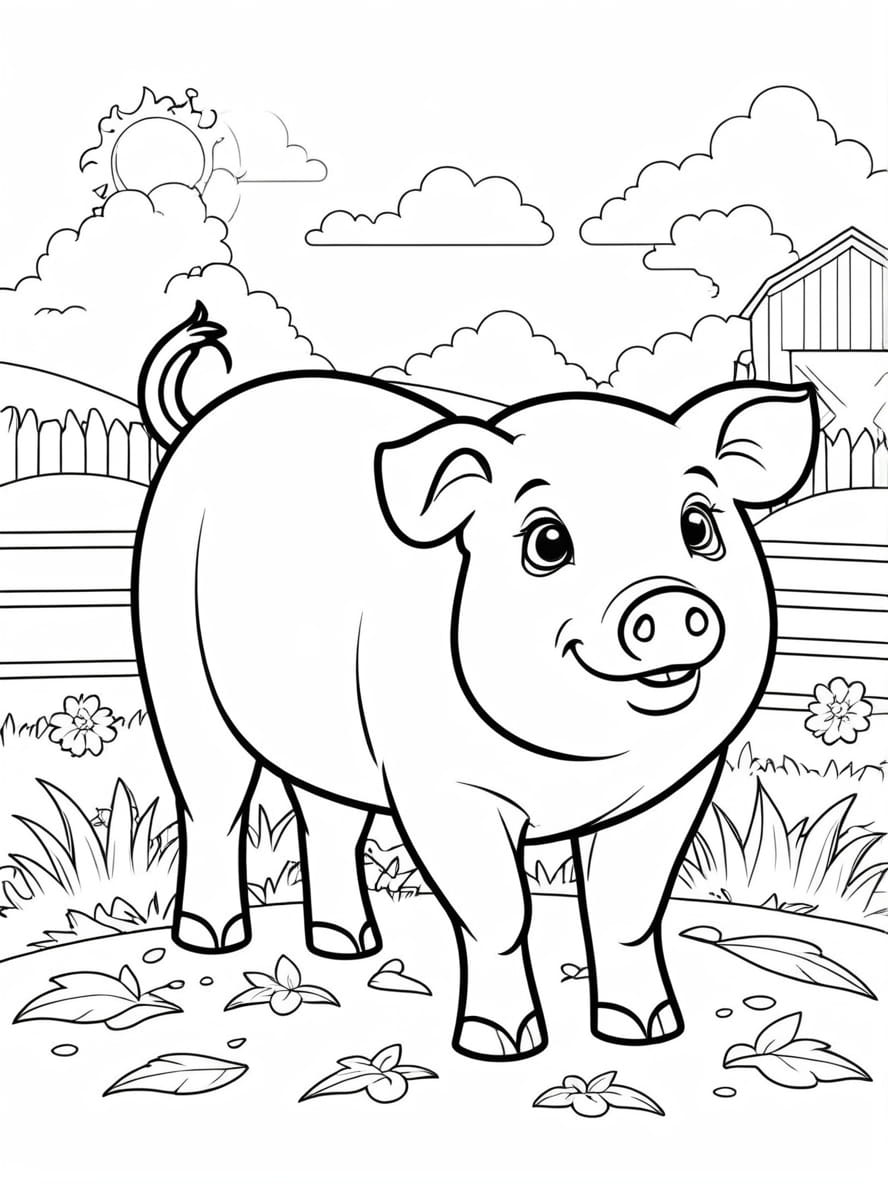 Bentheim Black Pied Pig On Farm Coloring Pages