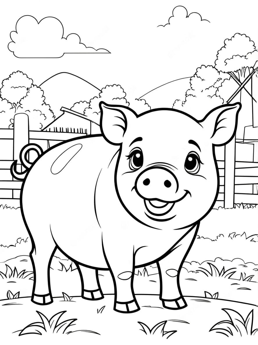 Bentheim Pied Pig On Farm Coloring Page