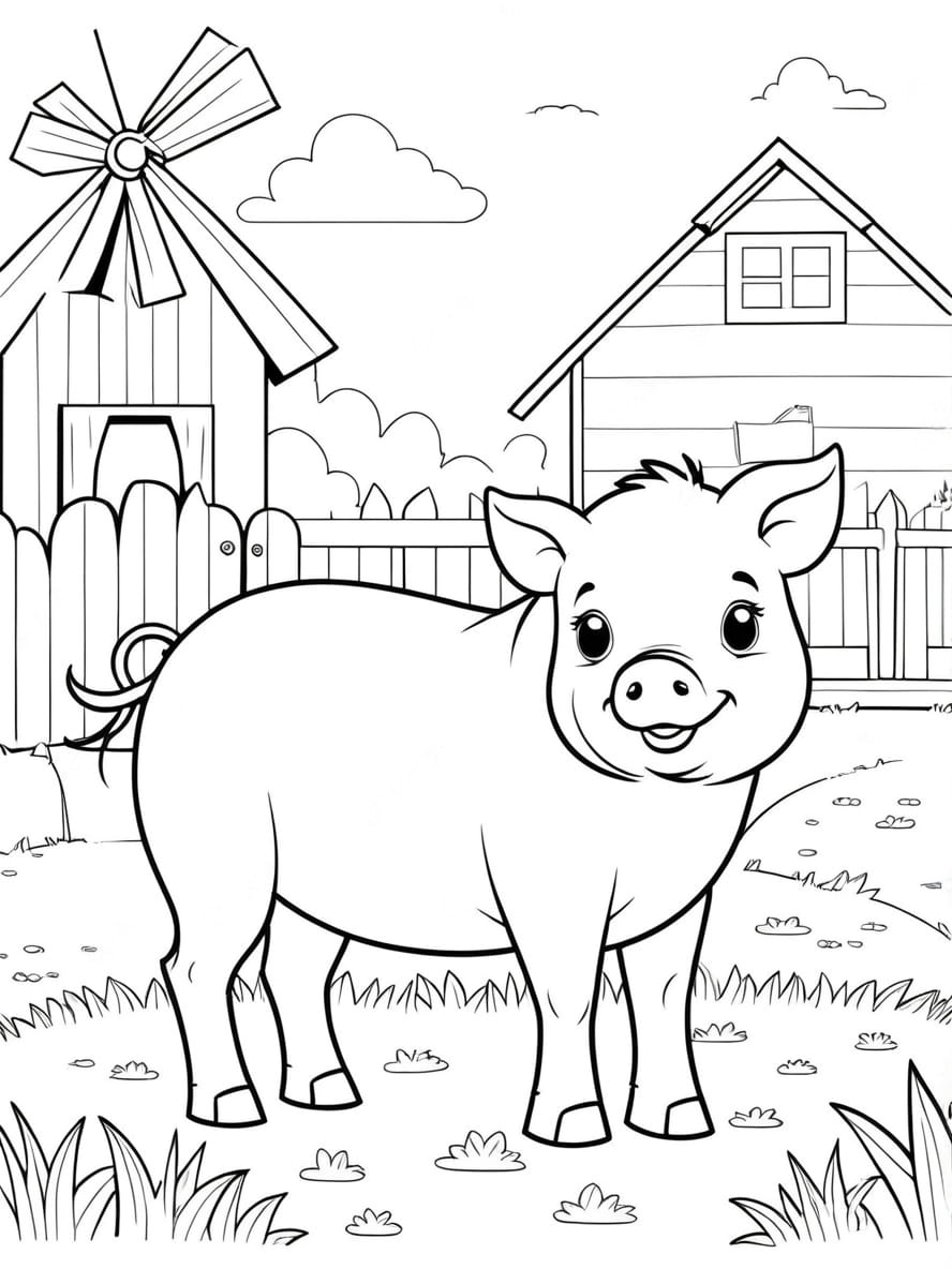 Big Farm Pig With Horse To Coloring Pages