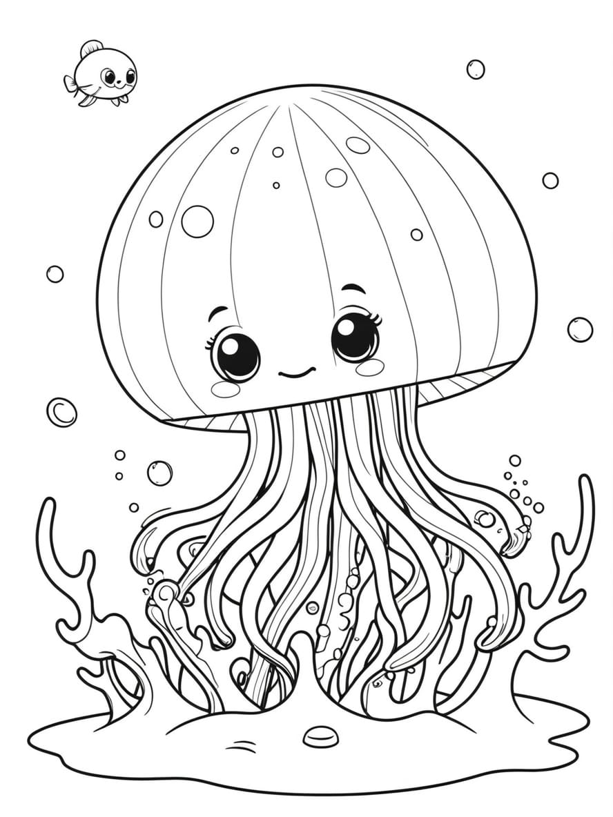 Big Jellyfish And Small Fish Coloring Pages