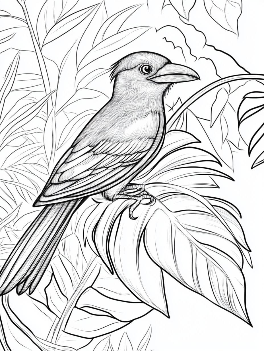 Bird With Gray Feathers Jungle Coloring Pages