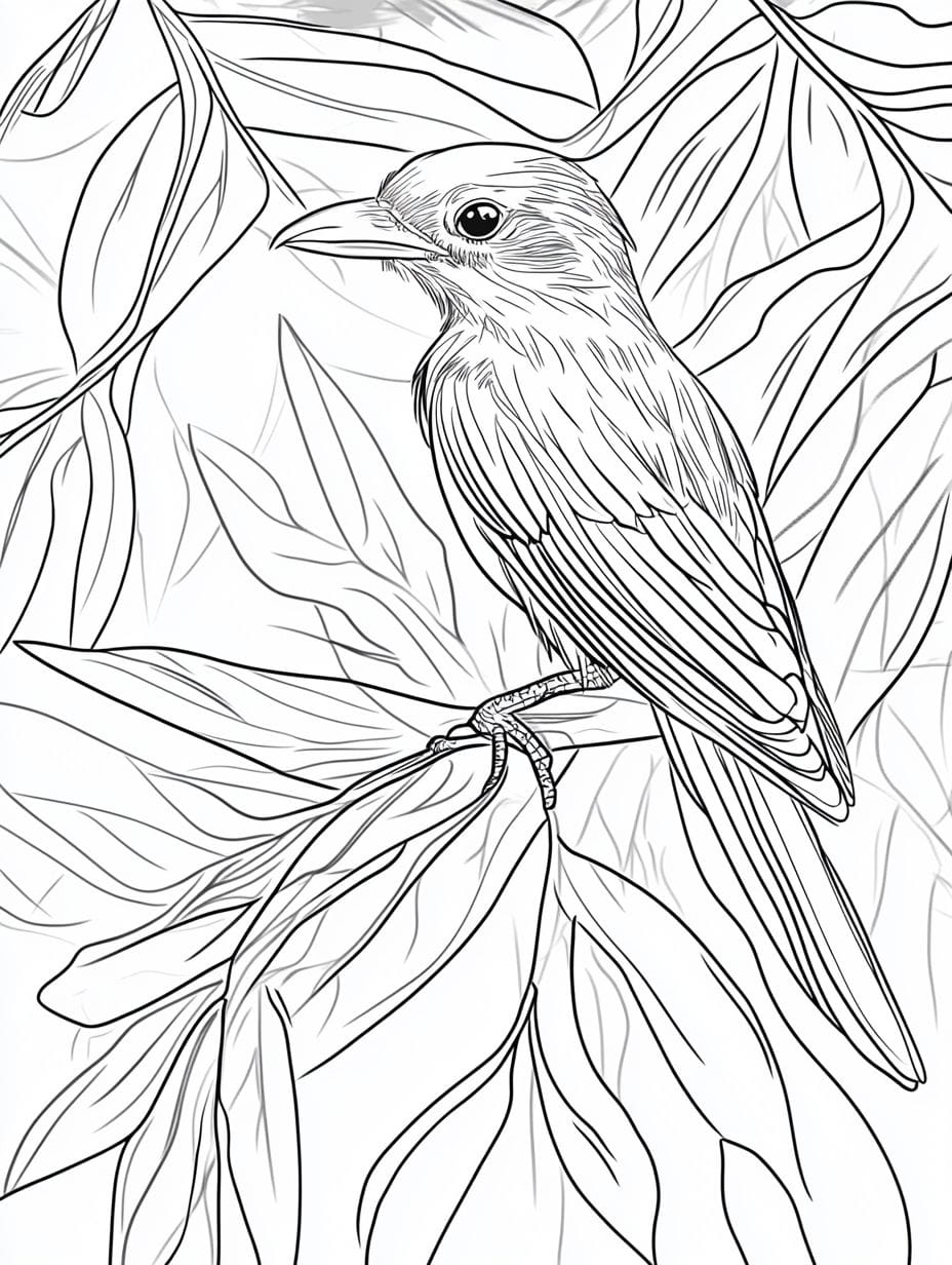 Bird With Thick Beak Jungle Coloring Pages