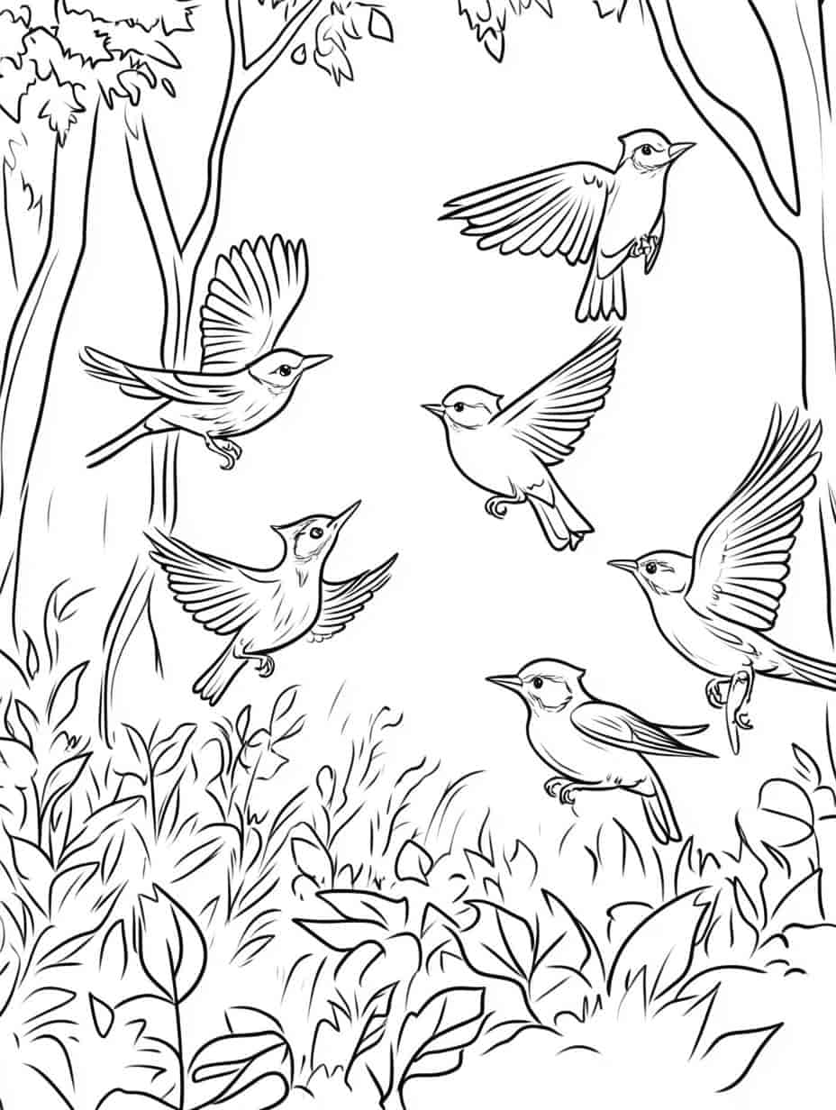 Birds In The Forest Coloring Pages