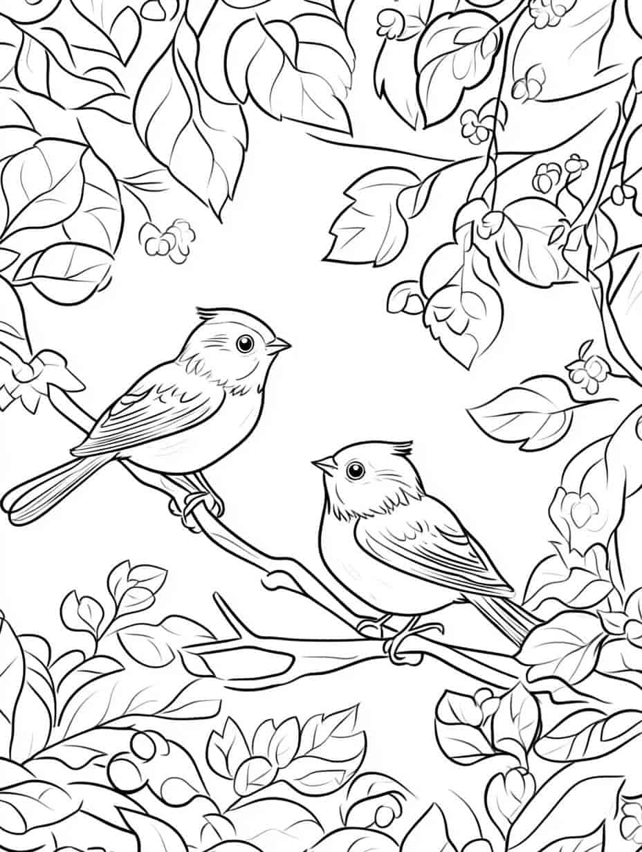 Birds In The Tree Coloring Pages