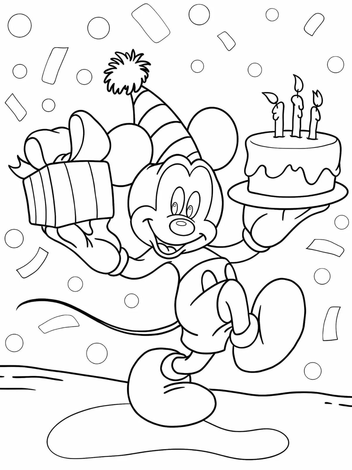 Birthday Mickey Mouse Coloring Pages For Kids