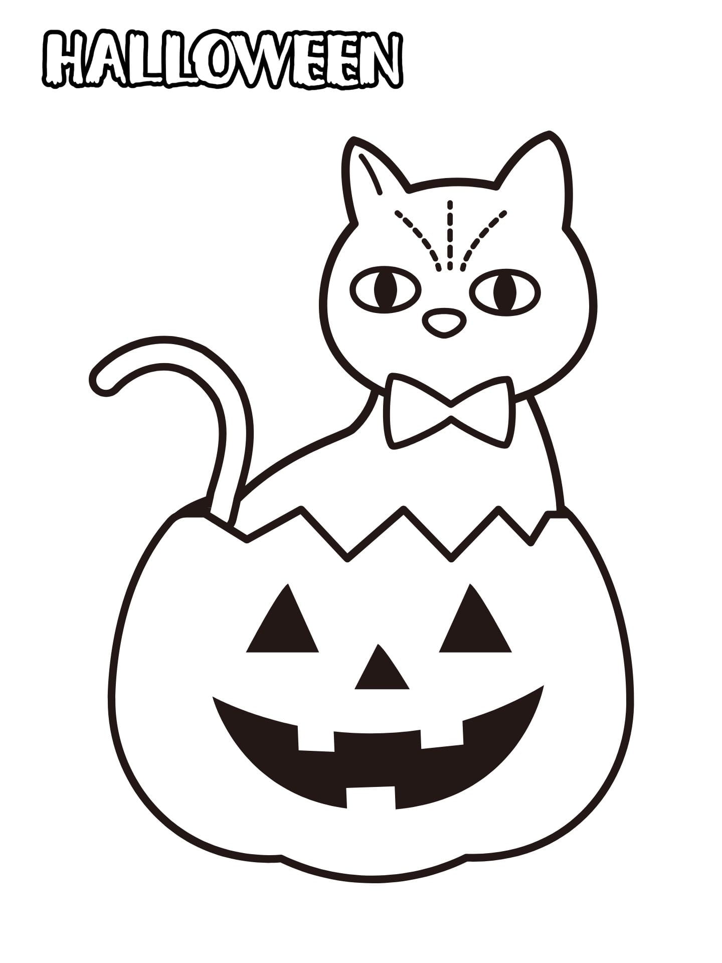 Black Cat Halloween Coloring Page