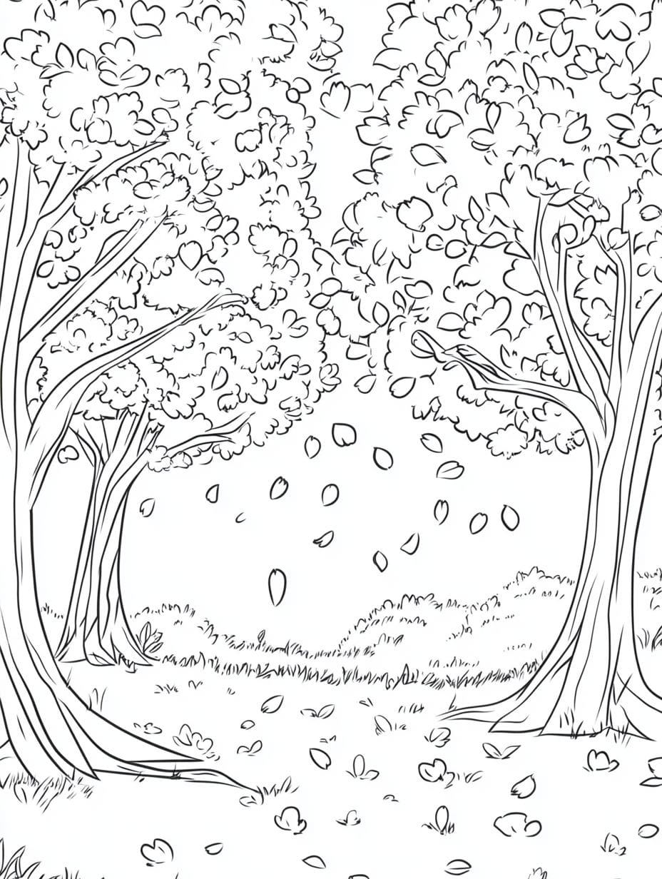 Blossoming Cherry Trees In Spring Coloring Pages