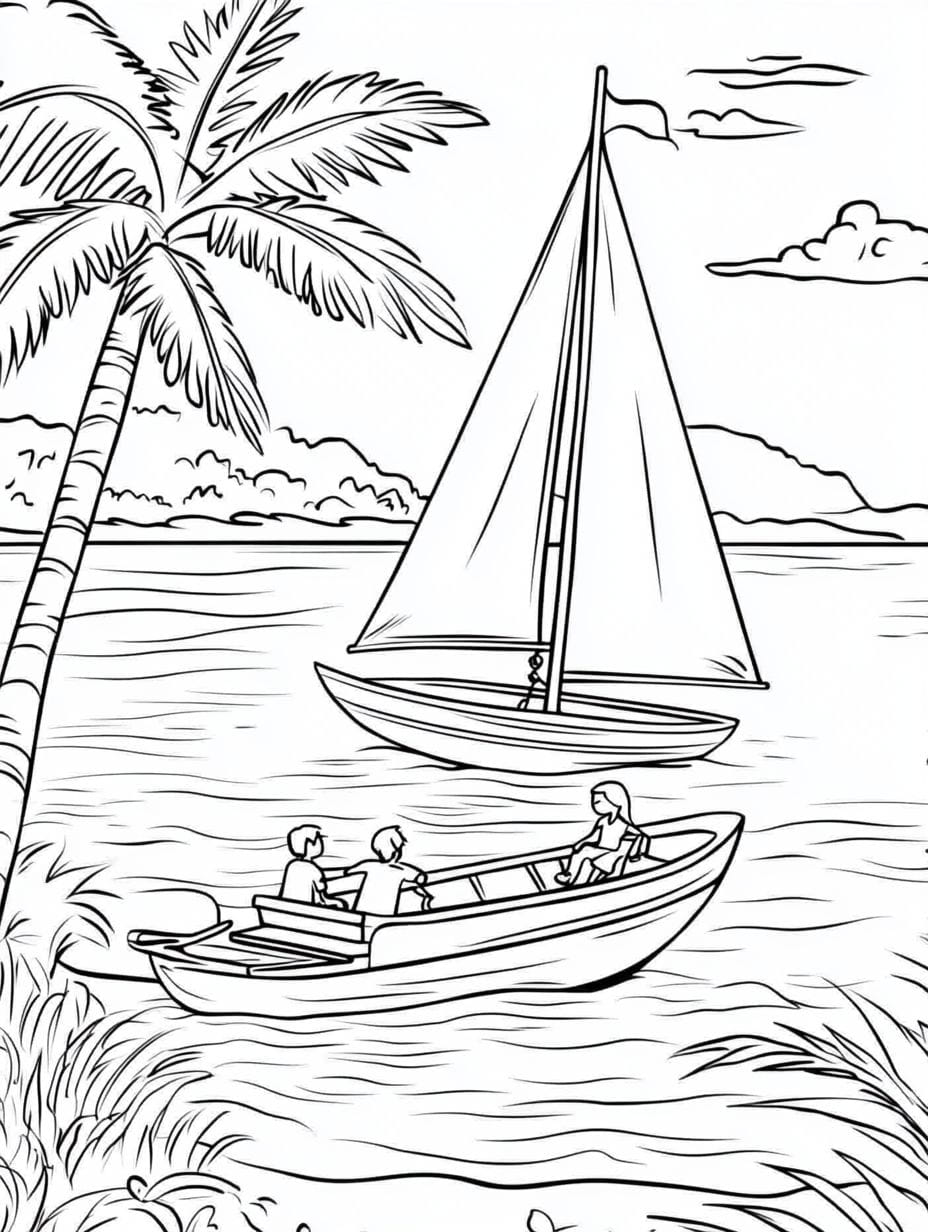 Boating Near The Beach Coloring Pages For Kids