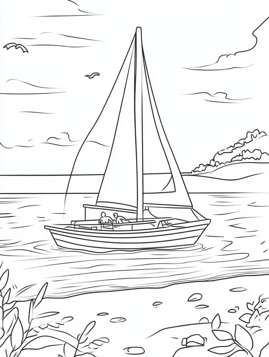 Boating Near The Beach Coloring Pages