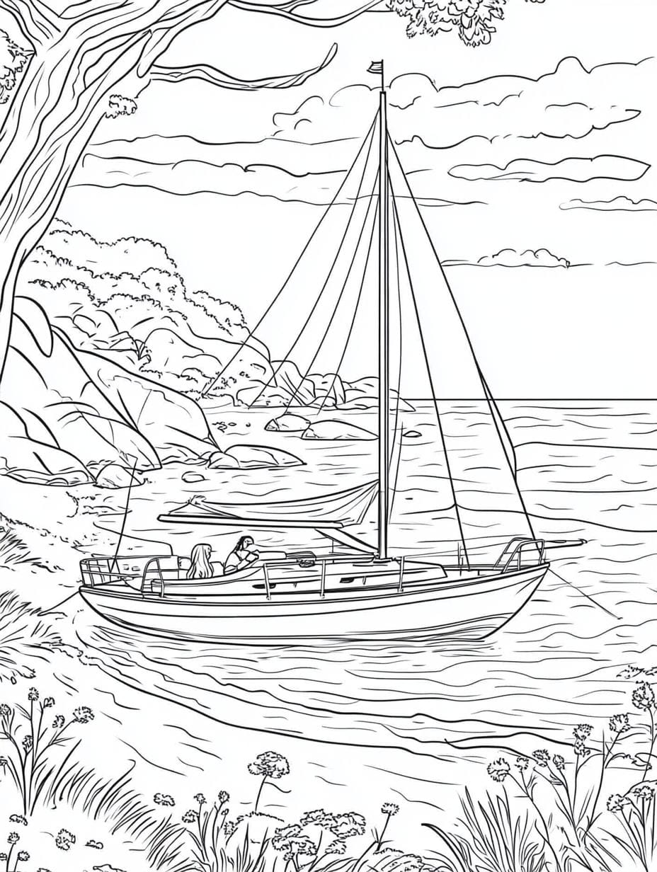 Boating Near The Beach Coloring Sheets